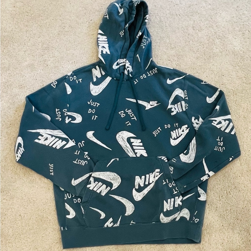 Nike Hoodie Adult Size Medium Just Do It Script Sweatshirt Allover Over Print
